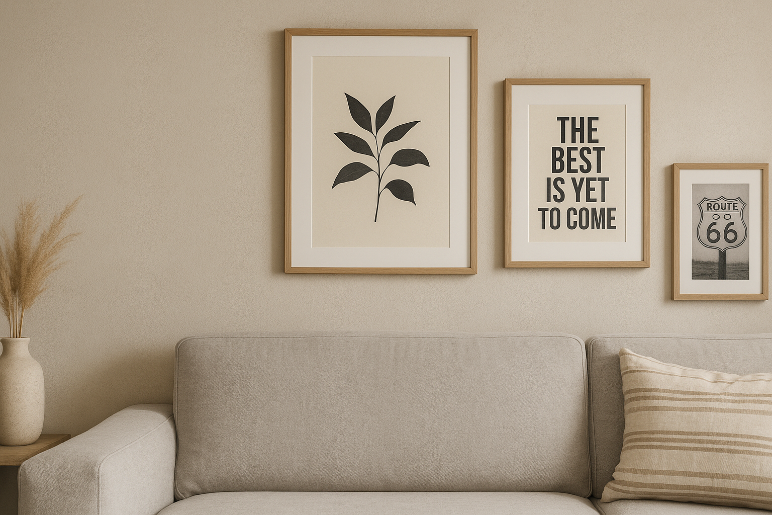 Framed posters on wall